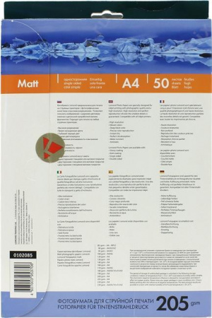 Фотобумага LOMOND Одностороняя Матовая, 205г/м2, A4(21x29)/50л.