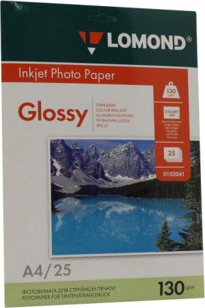 Фотобумага LOMOND Одностороняя Глянцнвая, 130г/м2, A4(21x29см)/25л.