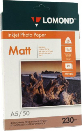 Фотобумага LOMOND Одностороняя Матовая, 230г/м2, A5(21x15см)/50л.